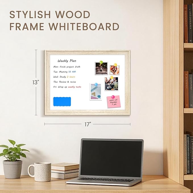 White Board for Wall, 17" x 13" Magnetic Dry Erase Board, Decorative Wooden Frame Whiteboard, Wall Mounted, Aesthetic Writing Board for Home, Office, School - Vintage
