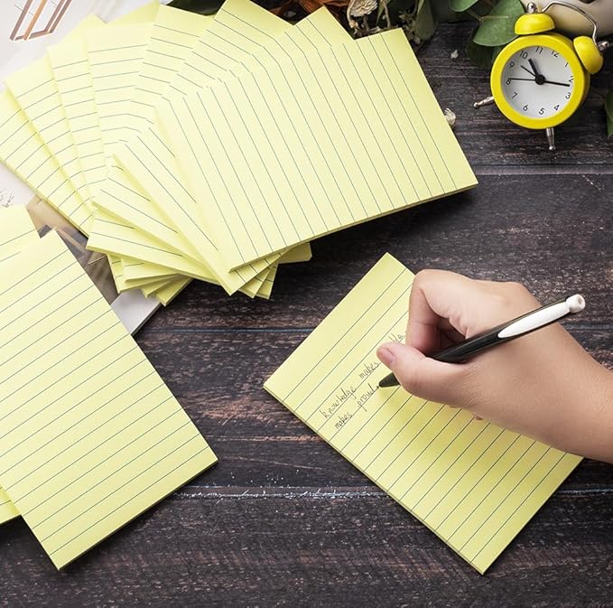 (6 Pack) Lined Sticky Notes 4x6 in,Yellow Large Notepads with Lines,Ruled Stickies Super Sticking Power,Office School Memo Note Pads,Post on Windows Doors,Recyclable,Easy to Write on,Hold Well