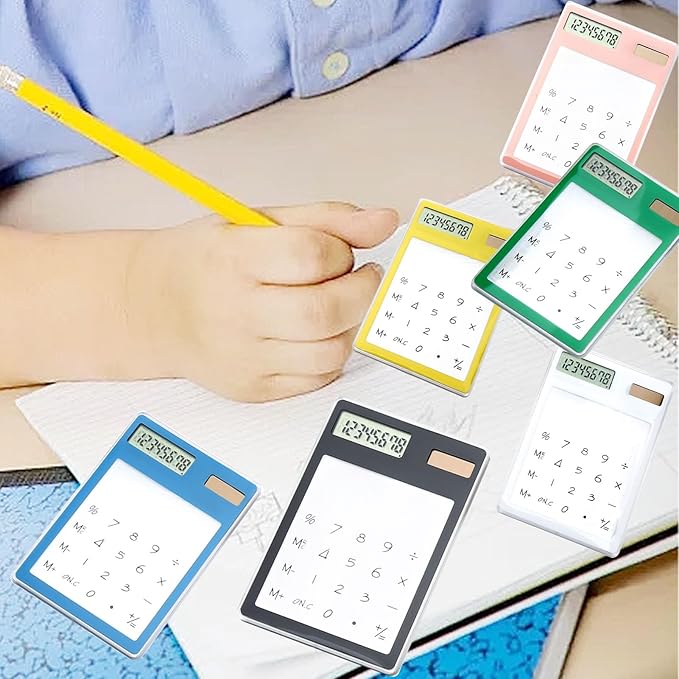 Solar Powered Calculator, Touch Screen 8 Digit LCD Display, Transparent Calculator for Office School Home with Lightweight and Compact Designf Business People and Family Use
