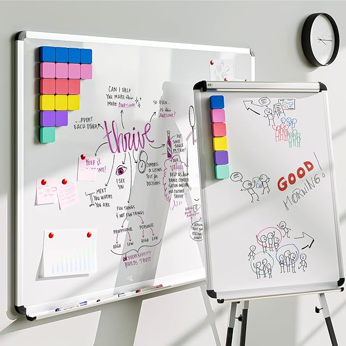 MaxGear 24 Pack Dry Erase Erasers, Magnetic Whiteboard Dry Erasers for Classroom, Mini Whiteboard Cleaning Pads, Chalkboard Wiper Teacher Supplies for School, Office, Home, 6 Color, 2 x 2 Inch