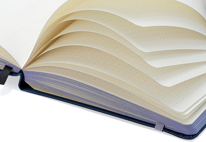 EVERLINEA 5.6” x 8.3” Embossed Bee A5 Hardcover Notebook, 240 Dotted Pages, Navy Blue