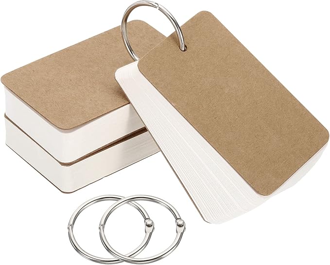PATIKIL Blank Index Cards with Ring, 150Pcs Blank Flash Card 3.5" x 2" Note Card Study Card for Memory Learning Studying Office Supplies, White