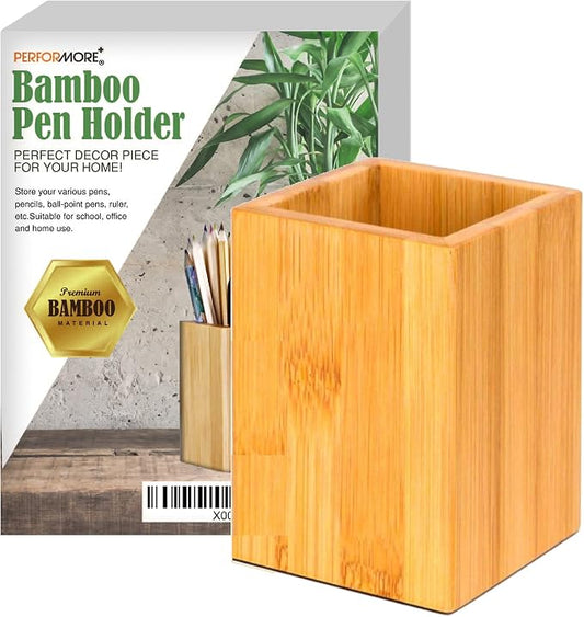 Eco-Friendly Bamboo Pen Holder | Minimalist Wooden Pencil Cup | Natural Desk Organizer Box for Office, School, or Vanity | Sustainable Square Storage Container | Unpainted Finish