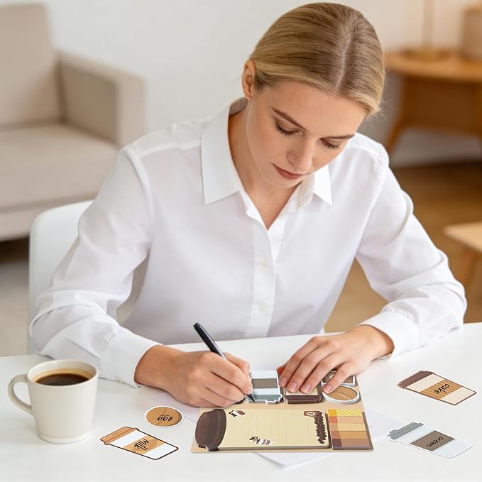 B1ykin Coffee Cup Sticky Notes Set - I Just Really Like Coffee Self-Stick Notes Pad, 550 Sheets Writing Memo Pages Sticky Notepad for Teacher Appreciation Gifts, School Office Party Favors (6Pcs)