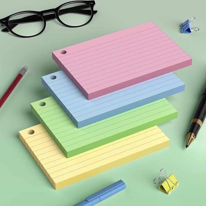 Index Cards 4x6 with Ring, 160 Sheets, Ruled Colored Flash Cards for Effective Studying and Note-Taking,Note Cards, Essential School Supplies for College & Office, Home Organization & Study Supplies