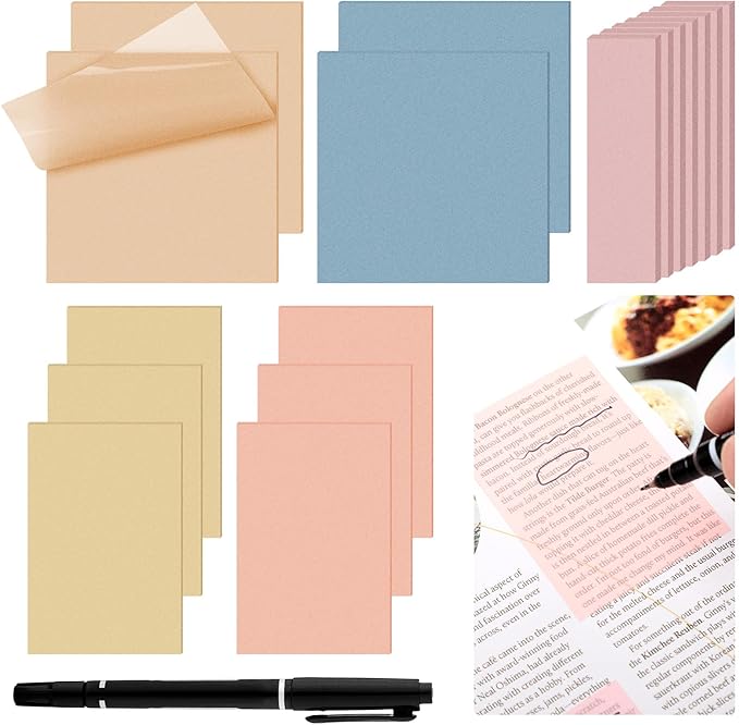 Jetec 900 Pcs Bible Sticky Notes Bible Study Supplies Pastel Colors Transparent Journaling Supplies Book Annotation Tools Translucent Clear Office Notes with Marker See Through Self(Cute Color)