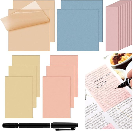Jetec 900 Pcs Bible Sticky Notes Bible Study Supplies Pastel Colors Transparent Journaling Supplies Book Annotation Tools Translucent Clear Office Notes with Marker See Through Self(Cute Color)
