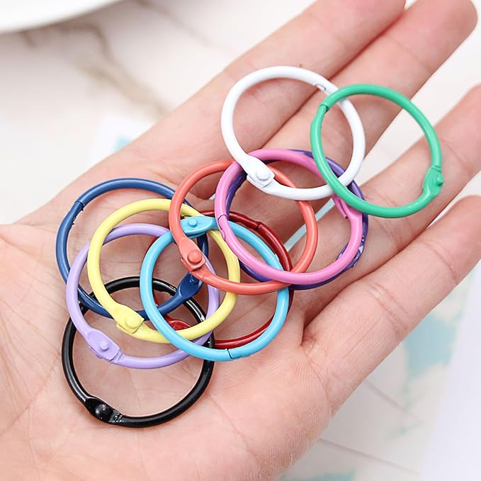 Metallic Loose Leaf Binder Rings，1.2 Inch,Flash Card Rings,Clip Rings for Index Cards,Colorful Key Rings,with 1 Clear Organizer Box，Notebook and Crafts for School, Home,Office
