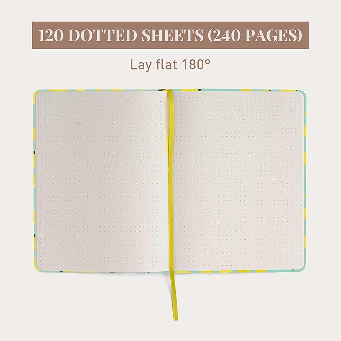 Rileys & Co Dotted Journal Notebook, Dot Grid Hardcover Notebook, Thick Paper Journal, Motivational Journal, 8x6 inches, For Notes - (Lemon) notebook