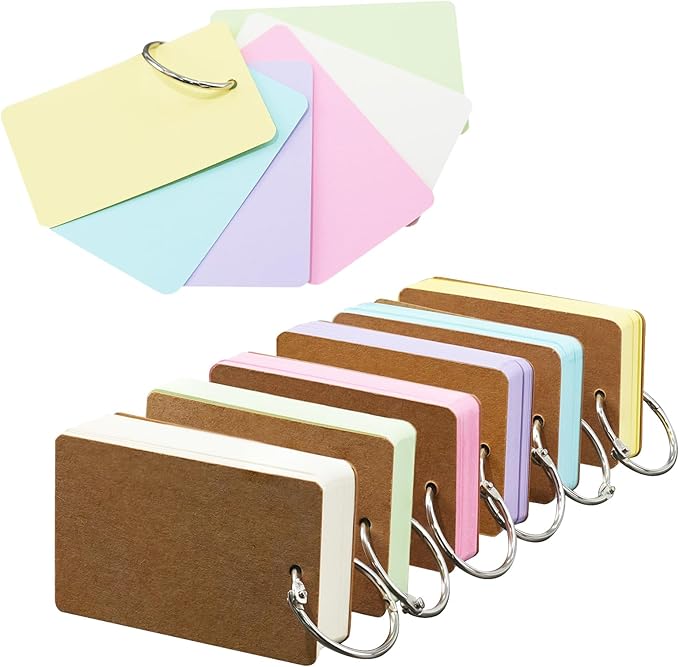 6 Pack Colored Flash Cards with 300 Sheets Study Cards, 2.1 * 3.5 Blank Notecards with Binder Ring, for DIY Greeting Cards, Kindness cards, Study Cards, and Index Cards