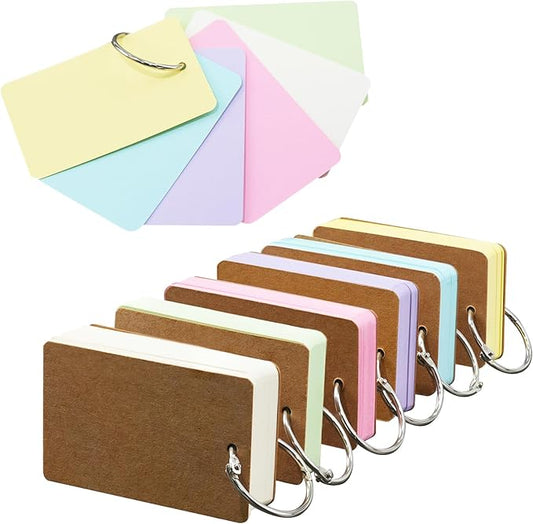 6 Pack Colored Flash Cards with 300 Sheets Study Cards, 2.1 * 3.5 Blank Notecards with Binder Ring, for DIY Greeting Cards, Kindness cards, Study Cards, and Index Cards