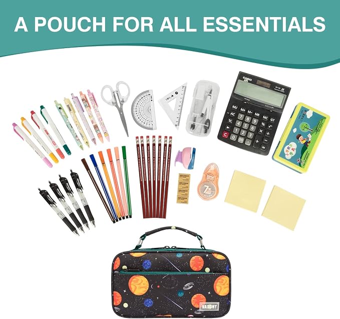 VASCHY Pencil Case for Boys, Aesthetic Kawaii Large Pencil Pouch Stationary Pencil Bag/Box for Preppy Kids, Pen Organizer Holder School Supply Space