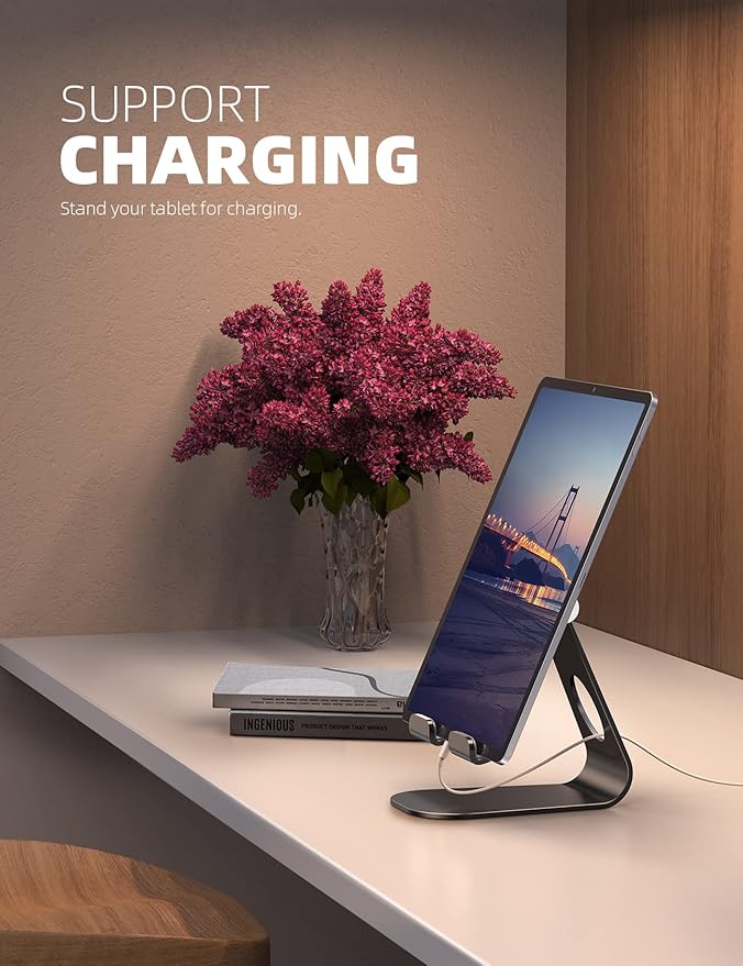 Lamicall Tablet Stand Adjustable, Tablet Stand : Desktop Stands Holder Gifts Compatible with Tablets Such as iPad 2018 Pro 9.7, 10.5, Air Mini 4 3 2, Kindle, iPhone 17 Max, E-Reader (4-13'')- Black