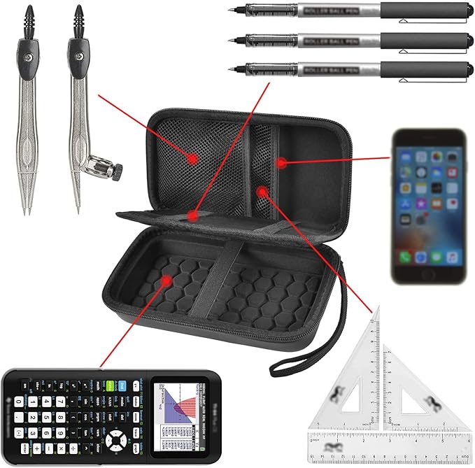 Graphing Calculator Case Compatible with Texas Instruments TI-84 Plus CE/TI-83 Plus CE, Hard Storage Holder for Students, School & Library Study, Mesh Pockets,Pen Holder Hand Strap Case Only Black