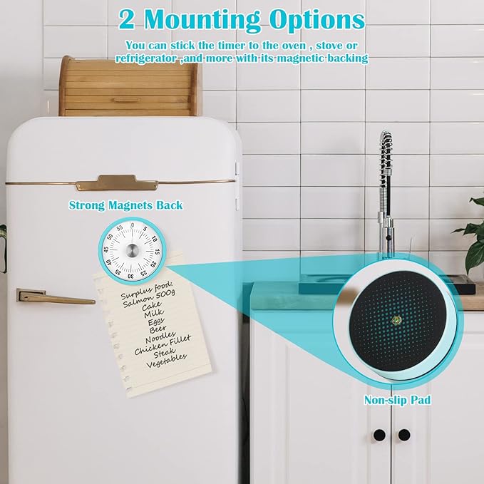Kitchen Timer, 60-Minute Visual Timer for Kids & Adults, Wind Up Timer with Magnetic Backing, Loud Ring Timers for Classroom, Study, Cooking, Exercise
