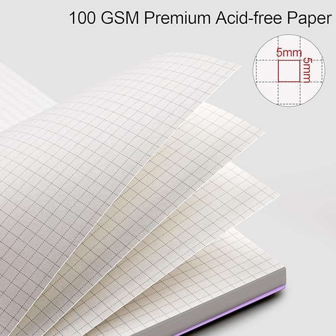 AHGXG Graph Paper Notebook - Spiral Notebook 8.5" x 11", A4 Large Graph Notebook, 100 gsm Thick Grid Paper, Waterproof Plastic Cover Journals for School Writing Engineering Math, Purple