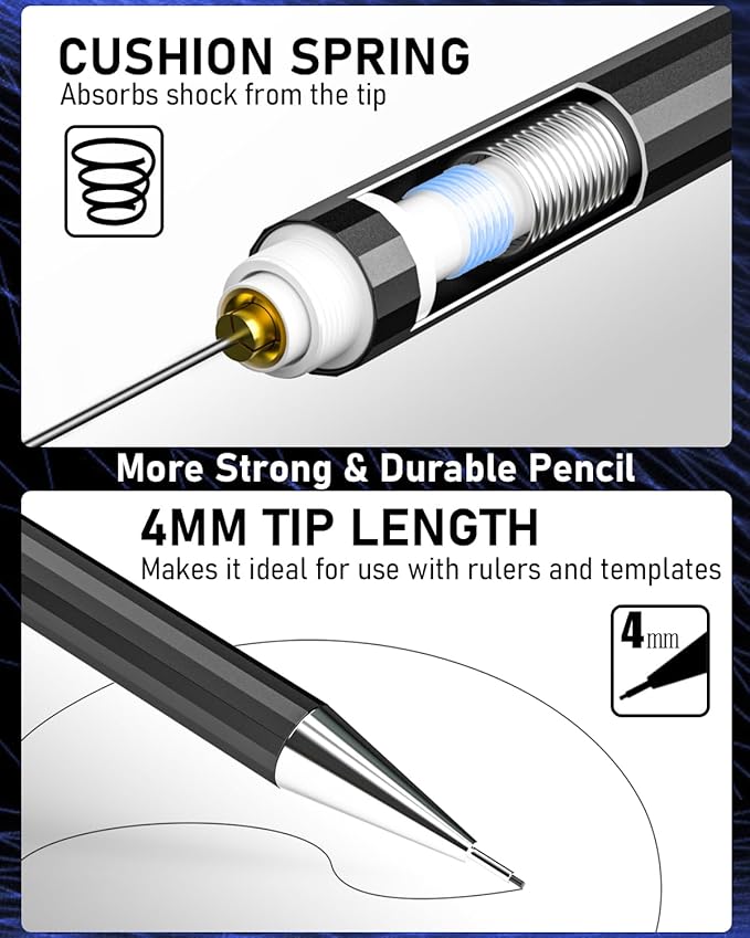 Nicpro 34PCS Black Art Mechanical Pencils Set, Metal Automatic Pencil 0.3, 0.5, 0.7, 0.9 mm & 2PCS 2mm Lead Holder (6B 4B 2B HB 2H 4H Colors) For Sketching Drawing With 19 Tube Lead Refills Case