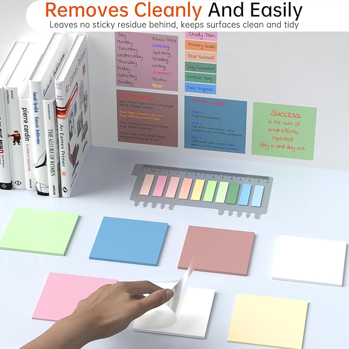Transparent Sticky Notes 3x3 (with Sticky Tabs & Marker Pen), MEIGAONE 9 Pack Clear Sticky NoteSuper Strong Adhesion, Waterproof Translucent Sticky Note for Study, Book,Office,School Supplies