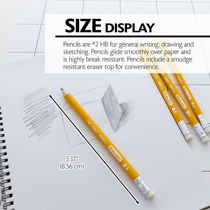 BAZIC Pencil Wood Pre-Sharpened #2 HB Jumbo Pencils, Latex Free Eraser, Premium Wood Pre Sharpened Yellow Pencils for School Office (4/Pack), 1-Pack