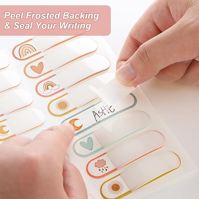 Waterproof Name Labels for Kids Daycare 320 Pcs, Boho | Self Adhesive Baby Water Bottle Stickers for School Supplies, Self Laminating, School Name Stickers for Lunch Boxes