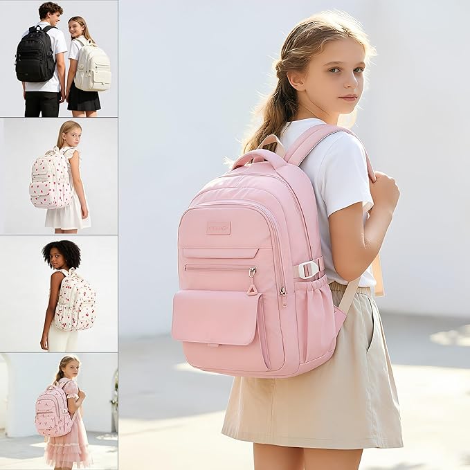 Phaoullzon Girls School Backpack for Boys, College Aesthetic Laptop Bookbag for Travel,Pink