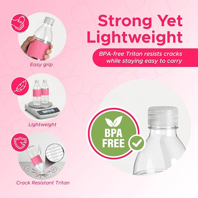 Copco Hydra 16.9 oz Water Bottle, Set of 2 – Leak Proof, BPA Free Tritan, Dishwasher Safe, Twist-Open Body, Non-Slip Silicone Grip, Perfect for Gym & Office & Outdoor Activities (Pink)