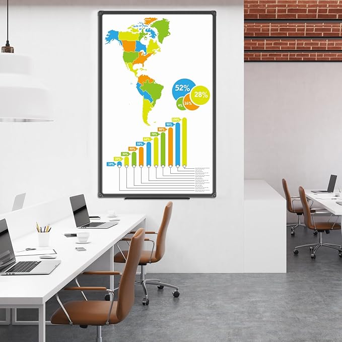 JILoffice Magnetic Whiteboard/White Board, Dry Erase Board 48 x 31 Inch, Black Aluminum Frame Wall Mounted Board for Office Home and School