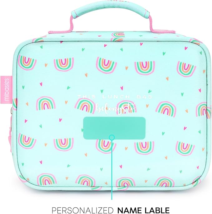 mibasies Kids Lunch Box for Girls Toddler, Insulated and Reusable Lunch Bag for School, Rainbow Mint Green