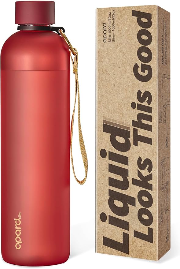 Opard Slim Water Bottle 32oz, Dishwasher Safe Plastic Water Bottle BPA-Free, Leakproof Screw Top, Cranberries Red, Reusable for Travel School Sport Gym Hiking