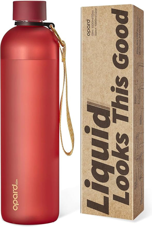 Opard Slim Water Bottle 32oz, Dishwasher Safe Plastic Water Bottle BPA-Free, Leakproof Screw Top, Cranberries Red, Reusable for Travel School Sport Gym Hiking
