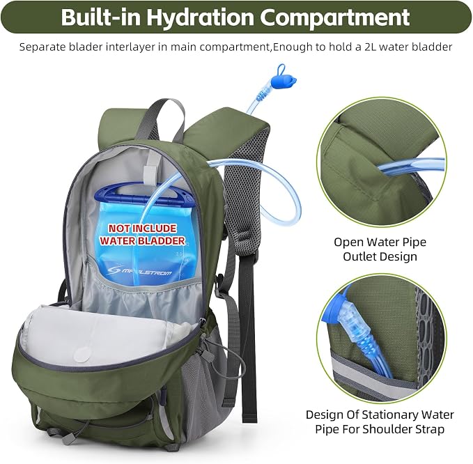 RealCool 20L Lightweight Hiking Backpack, Waterproof Daypack for Camping | 210D tear-resistant nylon, breathable shoulder and back panel, Multi-Compartment,hydration system,reflective strip,bungee net
