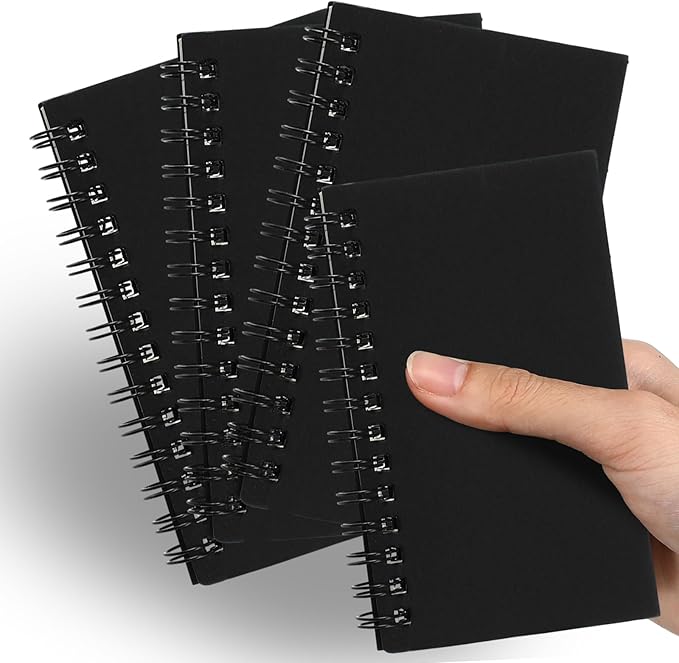 Jutom 4 Pcs Small Spiral Notebooks Memo Pads 3x5 Bulk Small Pocket Notebooks Mini Notepads with Lined Pages Mini Journals for Office School Work Supplies, 120 Pages (Black)