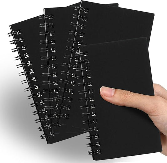 Jutom 4 Pcs Small Spiral Notebooks Memo Pads 3x5 Bulk Small Pocket Notebooks Mini Notepads with Lined Pages Mini Journals for Office School Work Supplies, 120 Pages (Black)