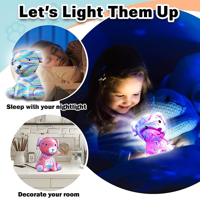 FUNZBO Paint Your Own Dog Lamp Kits - Arts and Crafts Supplies Puppy Painting for Kids Teens, DIY Night Light Dog Toy for Girls Boys Age 3 4 5 6 7 8 9 10 11 12 13 Birthday Gift