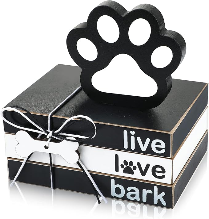 Pinkunn 4 Pcs Dog Paw Tiered Tray Decor Paw Wooden Book Block for Table Shelf Puppy Home Living Room Bedroom Memorial Housewarming Decorations