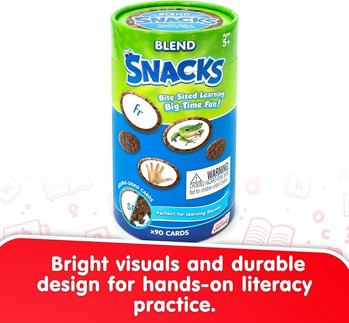 Junior Learning: Blend Snacks - Hands-On Phonics & Letter Blends Practice, Recognition Game, Picture Clues, Cookie Theme Double-Sided Cards, Kids 5+