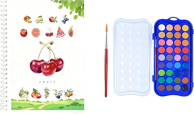 36 Colors Watercolor Book with Paint，Beginner Watercolor Workbook Kit, Watercolors Workbook (Fruit -36 Colors)