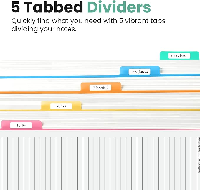 Taja Large Spiral Notebooks for Work 5 Subject with Removable Dividers