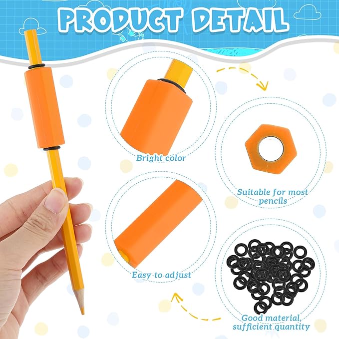 3 Pcs Pencil Pen Weights 1.59 oz, Handwriting Aid Kit for Children Elderly Special Need, Metal Weighted Pencil Holder Tool for Autism Tremors Fine Motor Skills(Orange, Green, Light Blue)