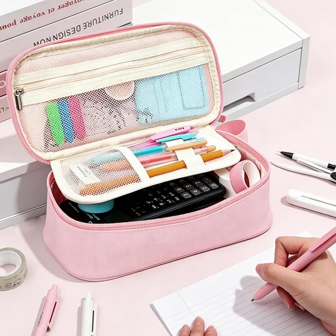 Pencil Case Pouch, Large Capacity Pen Bag Organizer, Cute Aesthetic Pencil Box for Girls Boys Kids, Back to School Supplies, Teacher Supplies Classroom Essentials, Pink