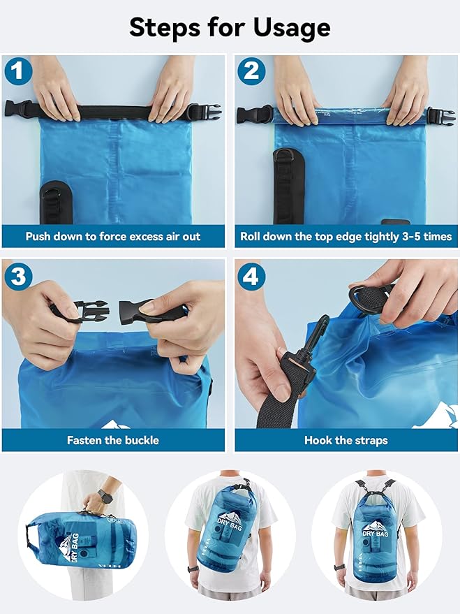 HEETA Dry Bag Waterproof Backpack with Phone Case 5L/10L/20L/30L/40L | Roll Top Lightweight Dry Storage Bag for Women Men, Travel Boating Kayaking Paddle Board Camping Beach Essentials Accessories