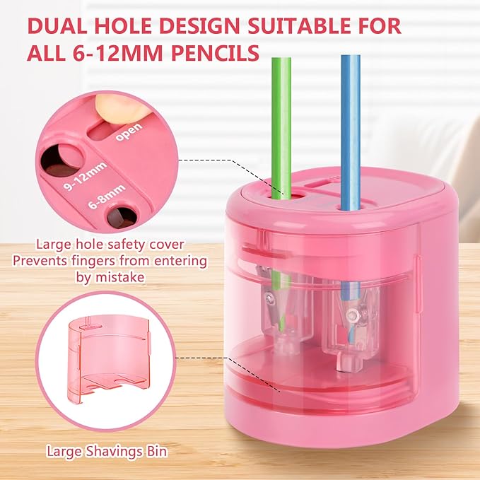 Electric Pencil Sharpener, Double Hole (Pink)