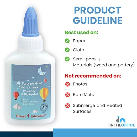 1InTheOffice Washable School Glue, Premium-Quality Glue, White, 1.25 Oz, 24 Pack