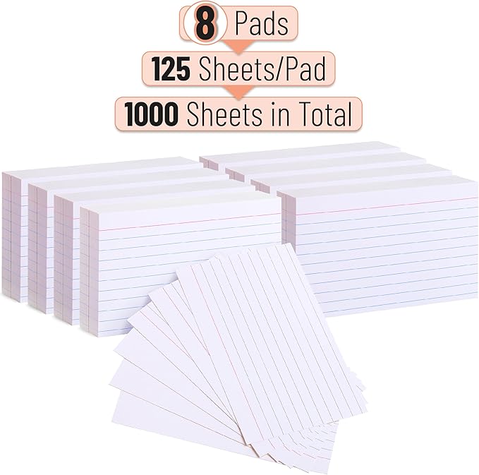 Mr. Pen- Lined Index Cards, 3" x 5", 1000 Cards, White, Notecards 3x5 Lined, Flashcards for Studying, 3 x 5 index card Ruled, Flash Cards, Bulk Index Cards