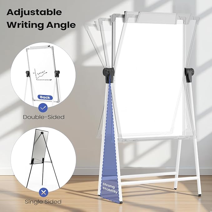Large Double Sided White Board with Stands, 40" x 28" A-Stand Dry Erase Board Easel, Portable Flip Chart Easel with Height Adjustable Design for Home, School, Office