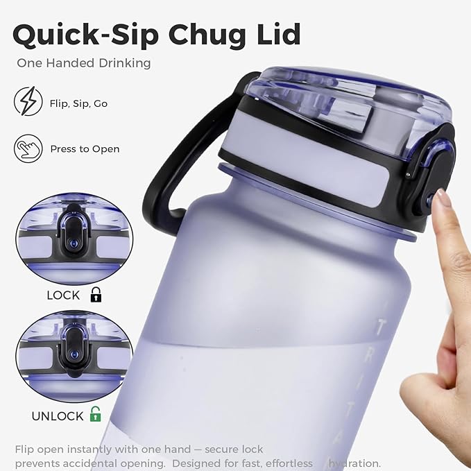 32oz Water Bottle with Chug Lid, Frosted & Clear Tritan BPA-Free, Leakproof, Wide Mouth, Portable Sports Water Bottle for Gym, Office, Travel, Outdoor (Lavender)