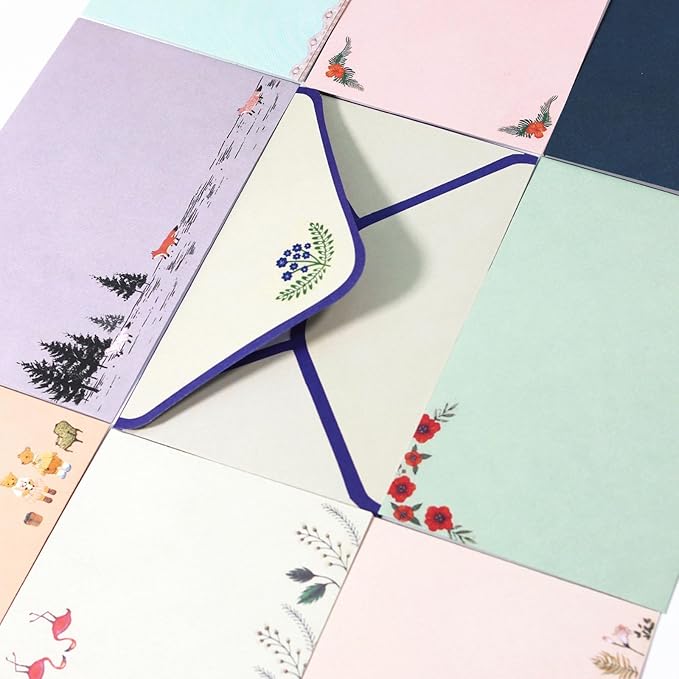 91 Pcs Stationery Paper Envelopes Set Includes 60 Lined Writing Stationery Paper & 30 Envelopes with 48 Round Dot Stickers, Cute Floral Letter Writing and Stationery Paper Envelopes (10 Style)