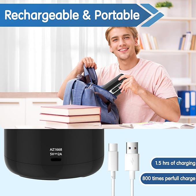 Electric Pencil Sharpener, Fully Automatic Pencil Sharpener for 6.9-10.8mm Colored/Jumbo Pencils, Auto in & Out, Rechargeable Hands-Free Sharpener for Classroom Home Office，Black
