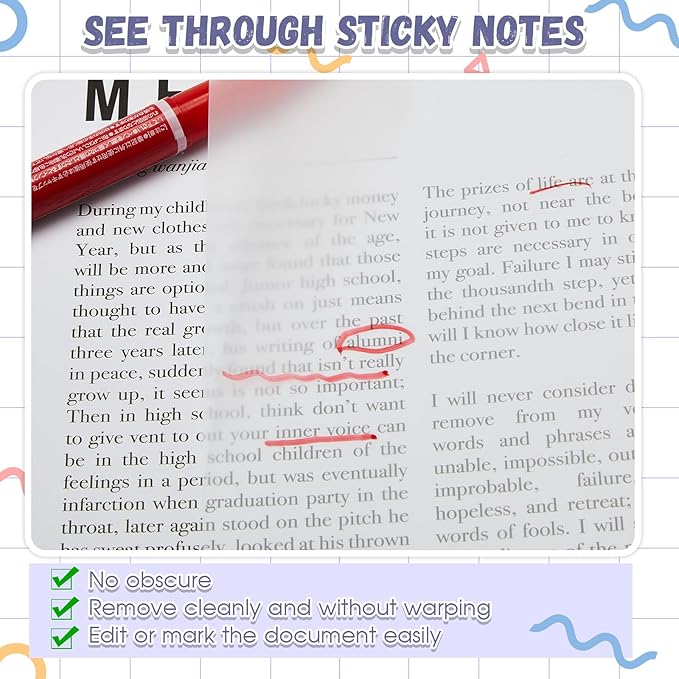 Gueevin 100 Sheets 8.5 x 11 Inch Lined Transparent Sticky Notes, Extra Large Clear Self Sticky Notes with Lines, 2 Pads Waterproof Jumbo Translucent Paper, Office Supply