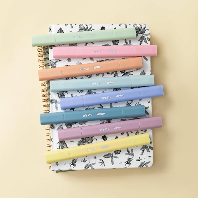 Mr. Pen- Aesthetic Highlighters No Bleed Through, Assorted Color, 8pcs | Dreamfield, Dual Tip for Journaling Supplies and School Accessories, Cute Highlighter, Bible Highlighters, No Bleed